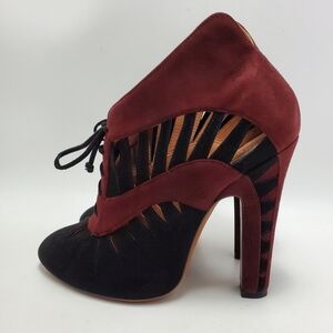 Alaia Suede Leather Cutouts Two Toned Lace Up Pumps Booties Block Heels Size 37